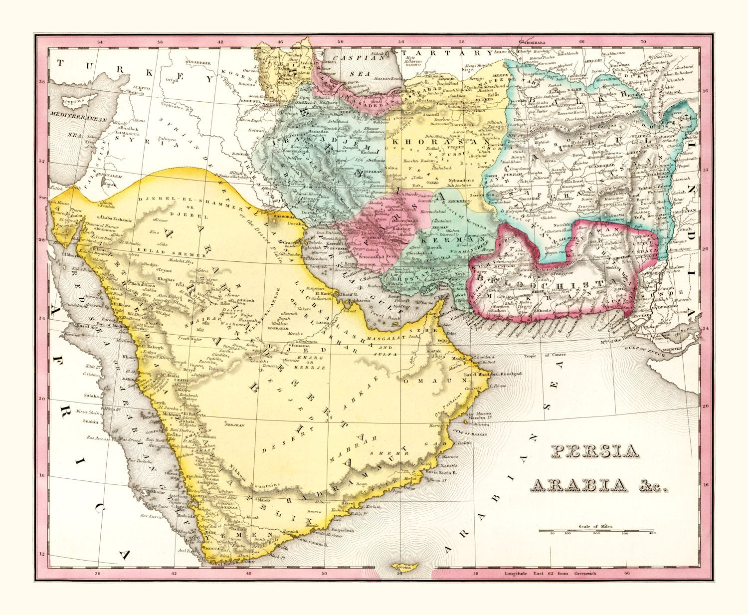 Vintage Map of Persia & Arabia 1836