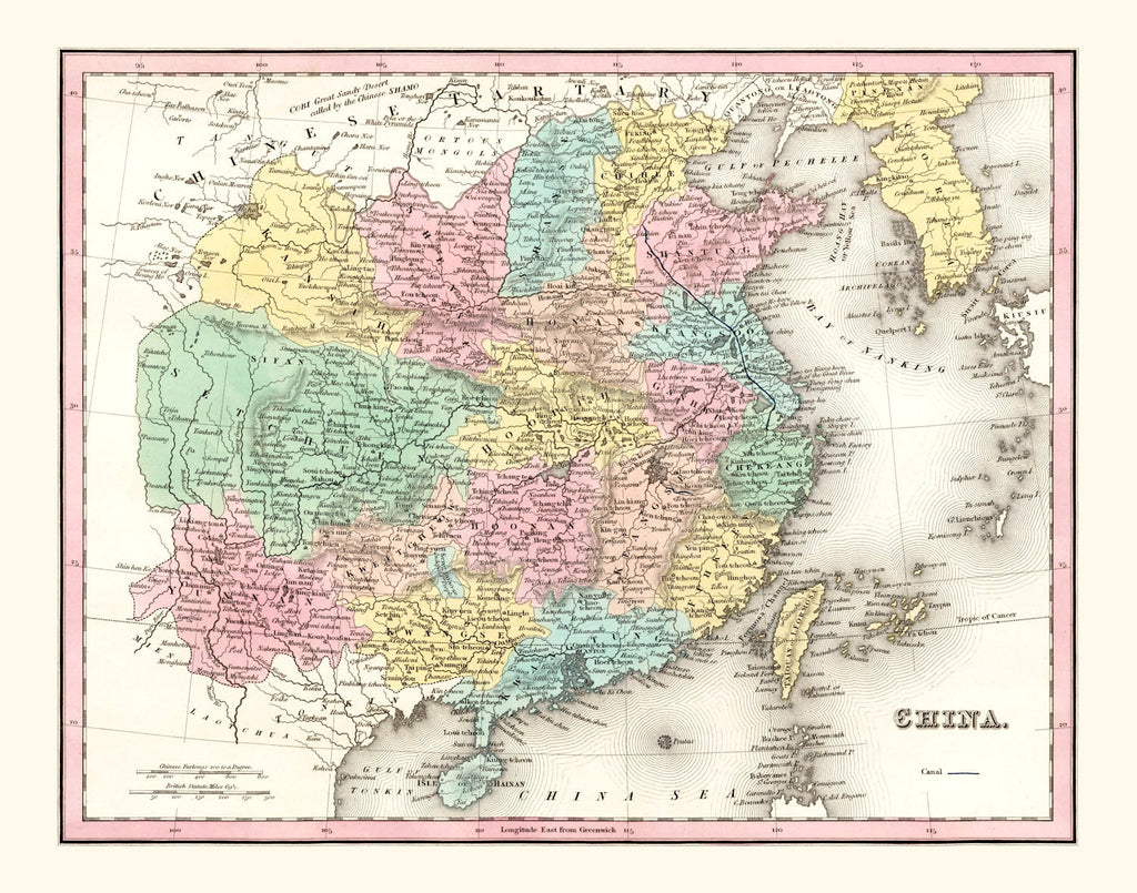 Vintage Map of China 1836