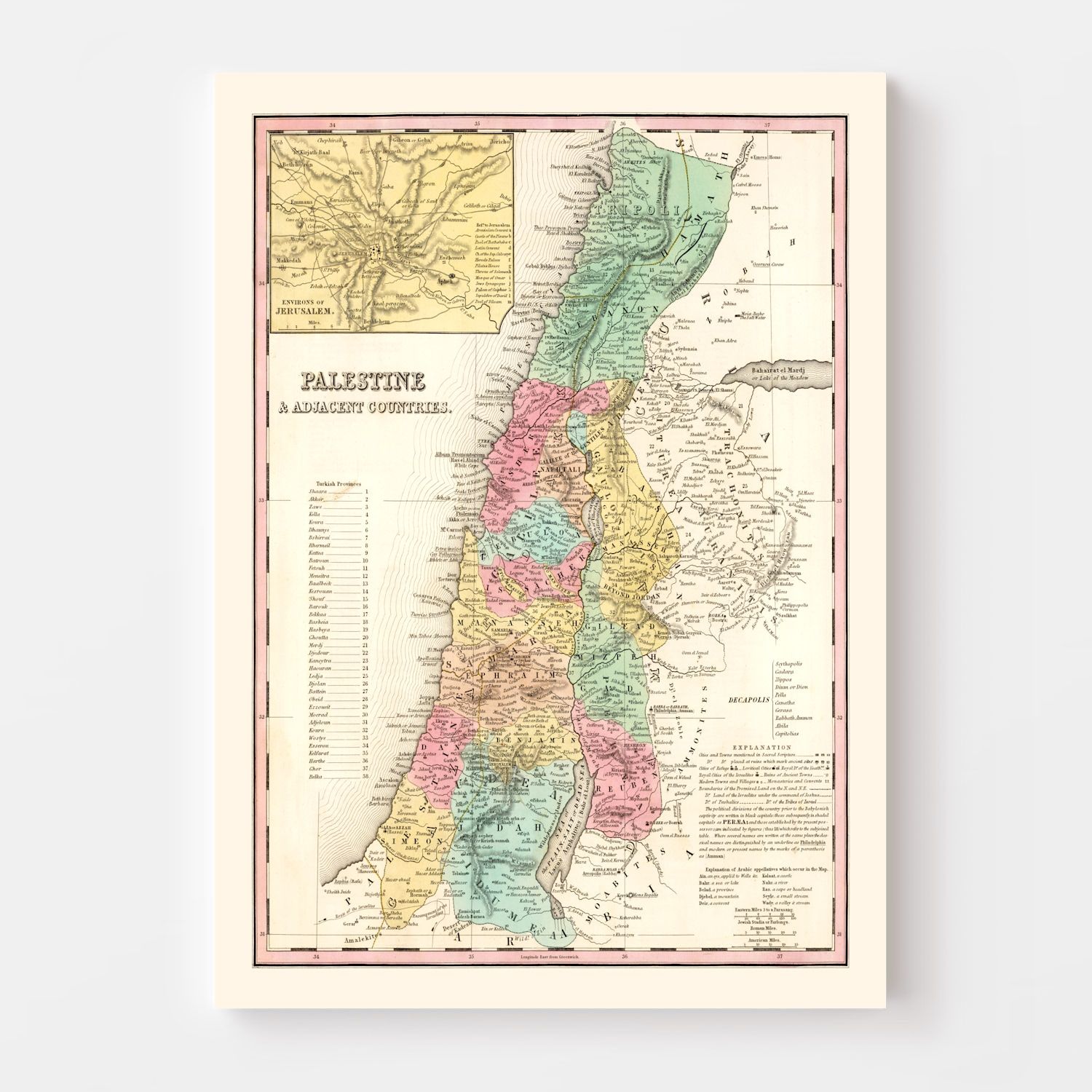 Vintage Map of Palestine 1836