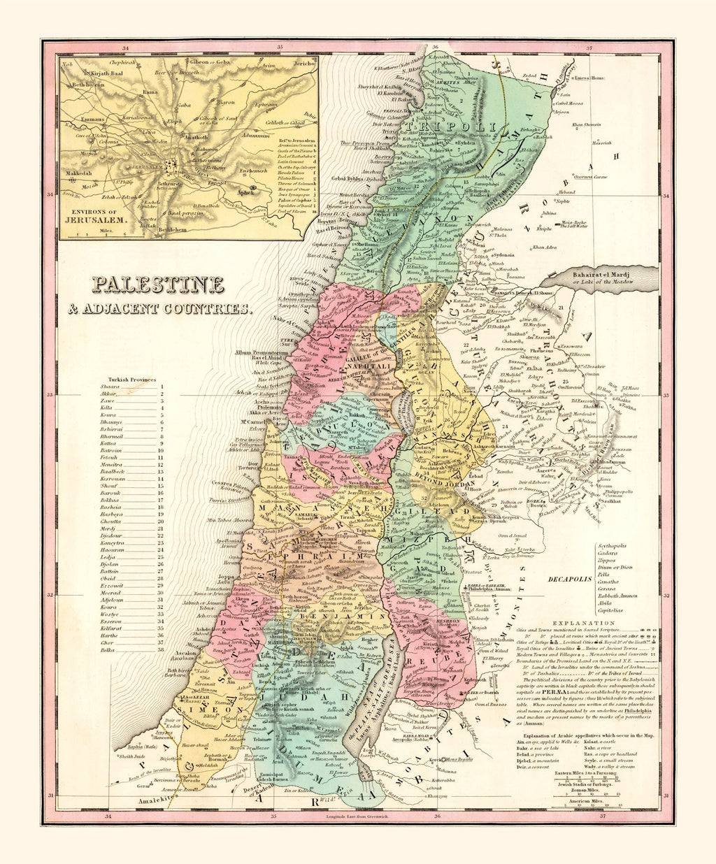 Vintage Map of Palestine 1836