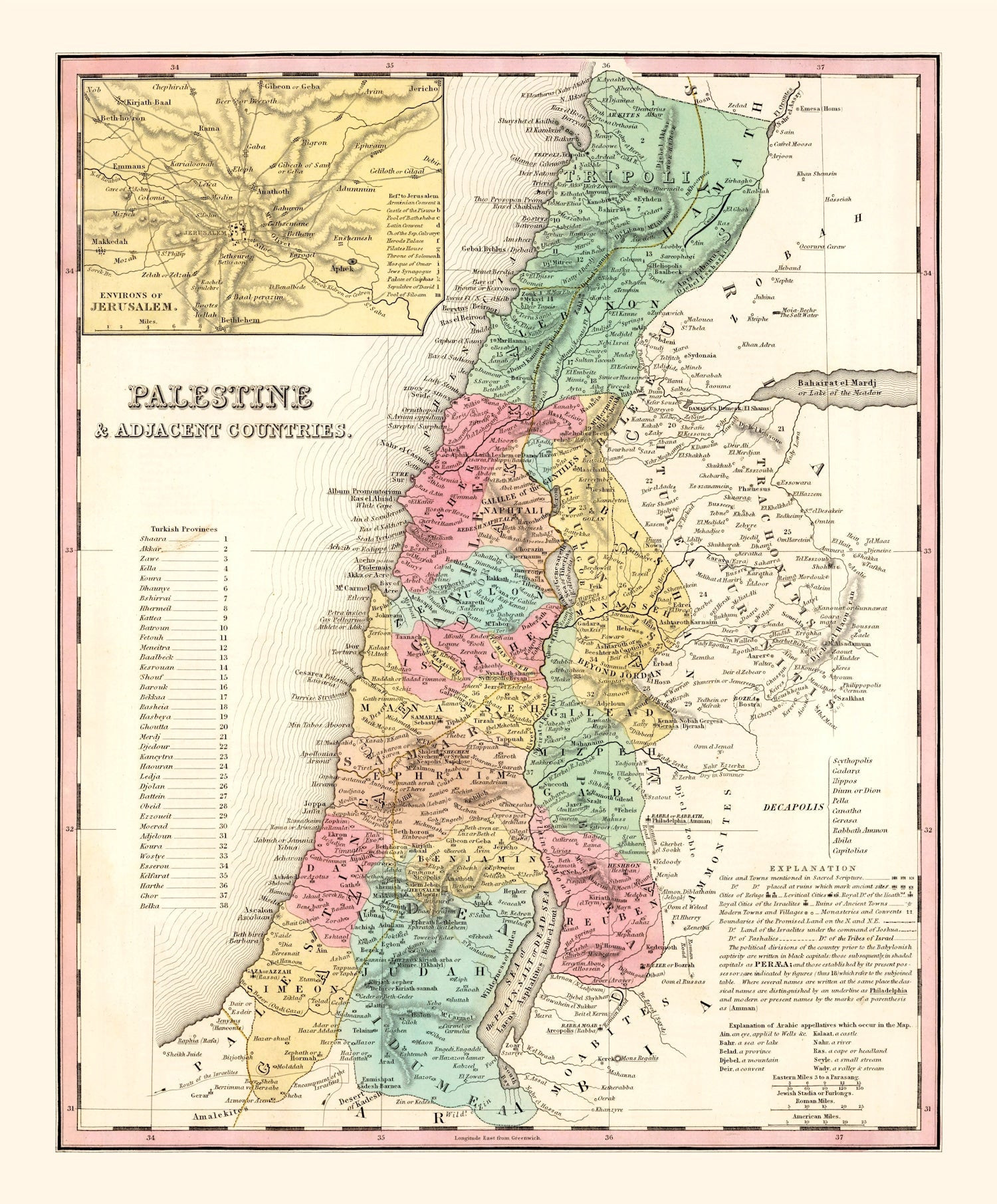Vintage Map of Palestine 1836