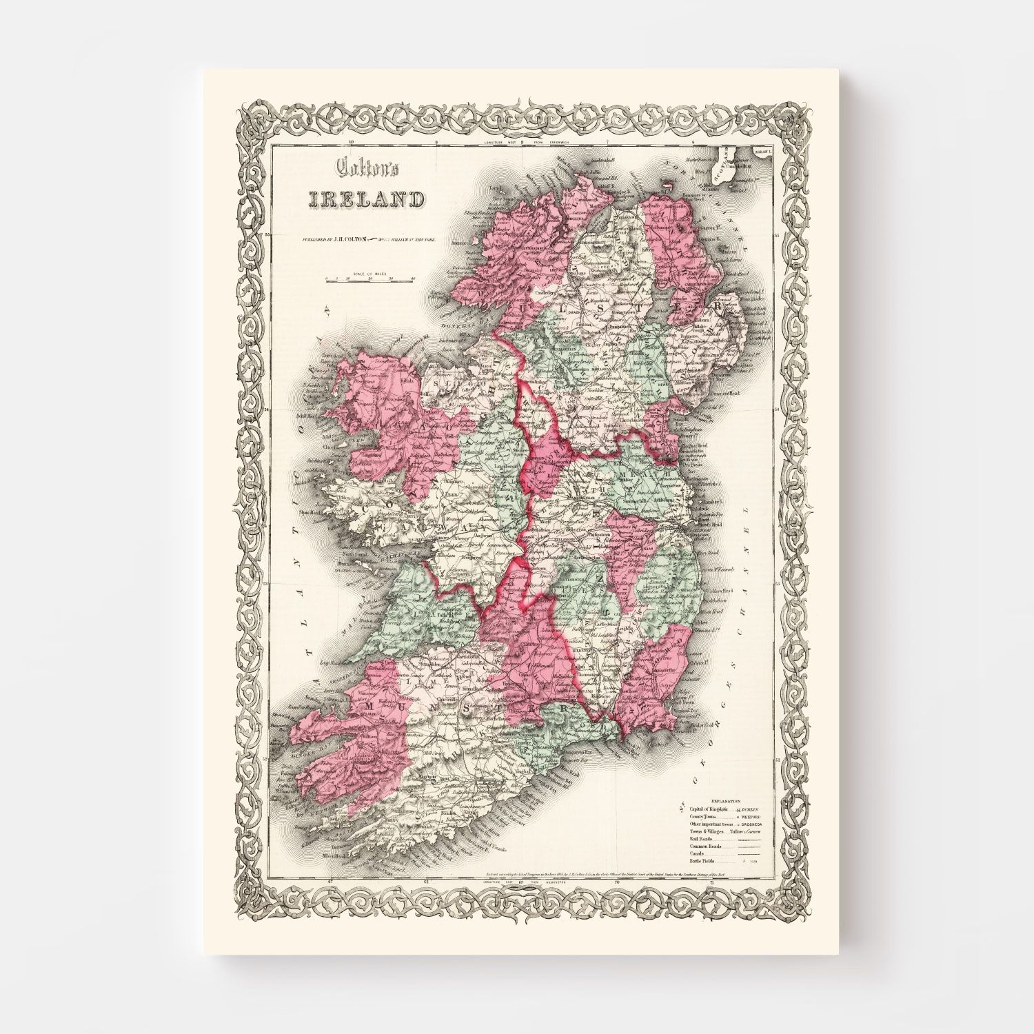 Vintage Map of Ireland 1865