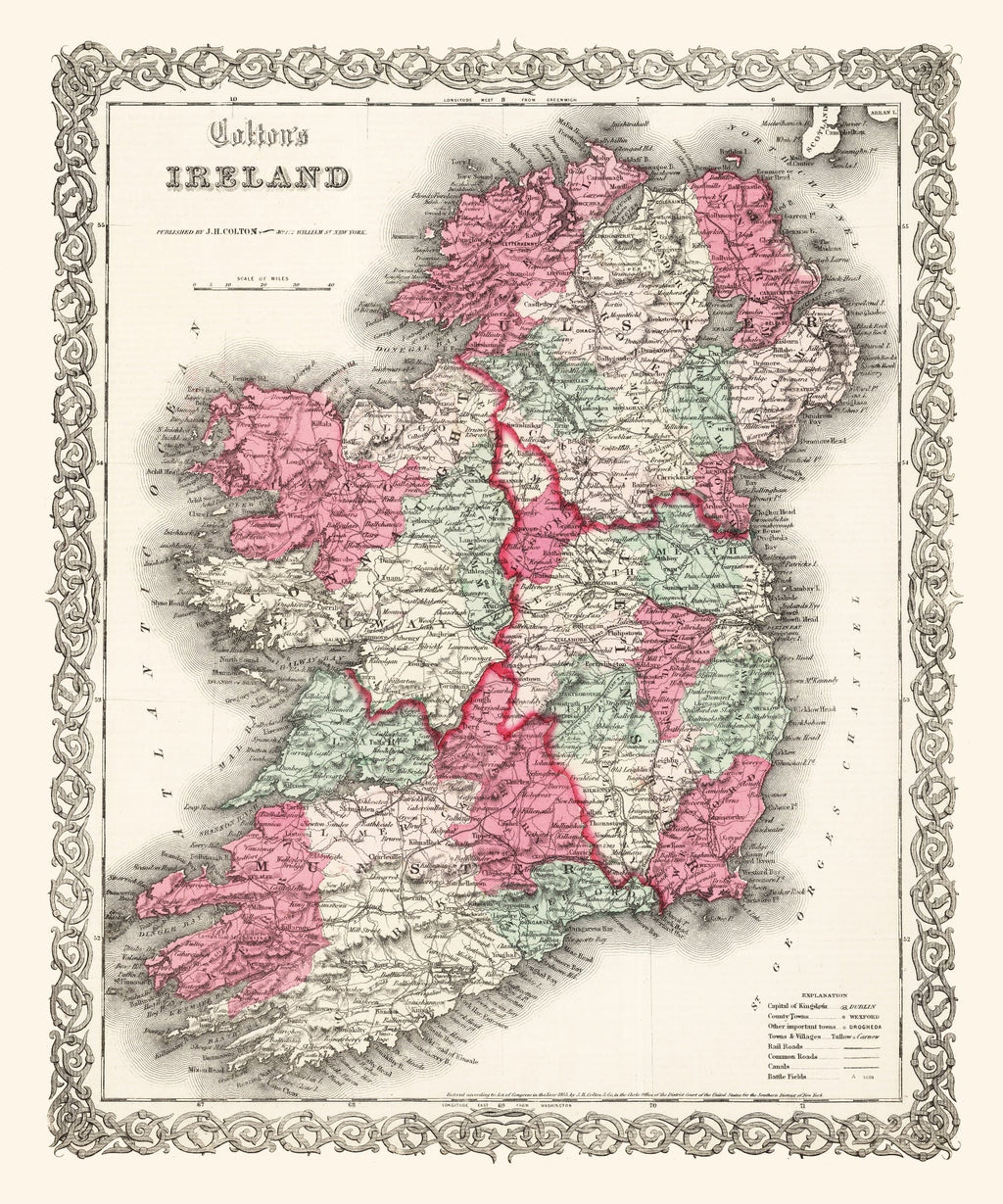 Vintage Map of Ireland 1865