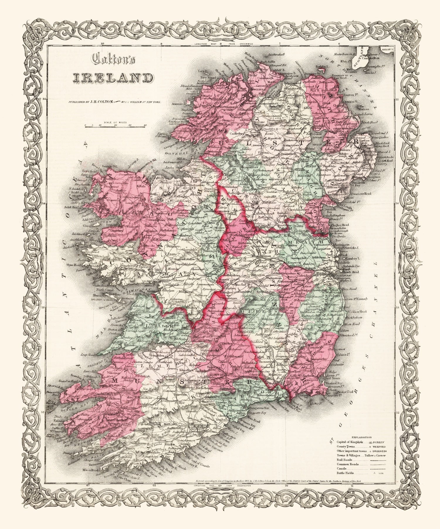 Vintage Map of Ireland 1865