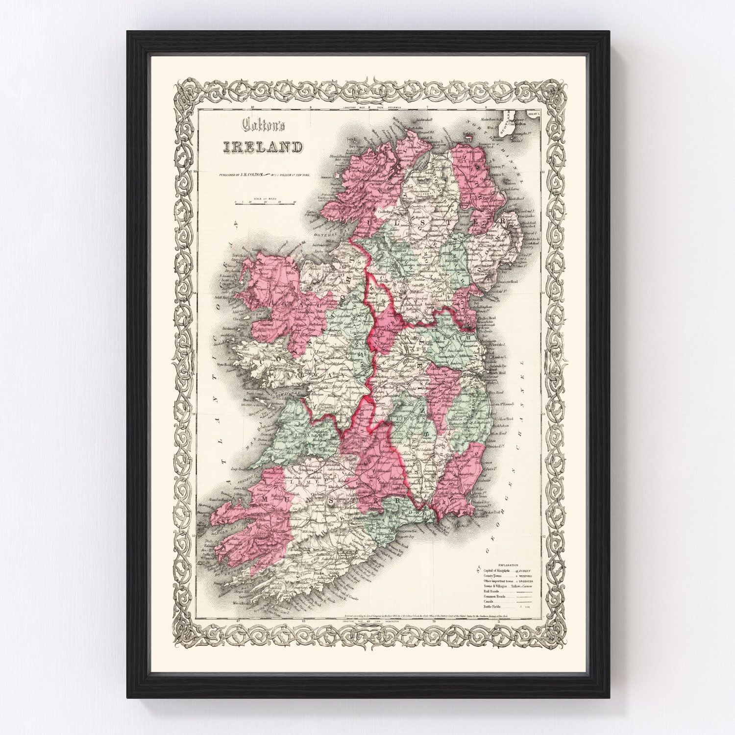 Vintage Map of Ireland 1865