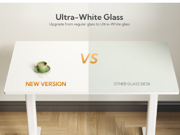 48 Inch Electric White Glass Standing Desk, Adjustable Height ,Quick Install Home Office Computer Desk, Stand Up Desk