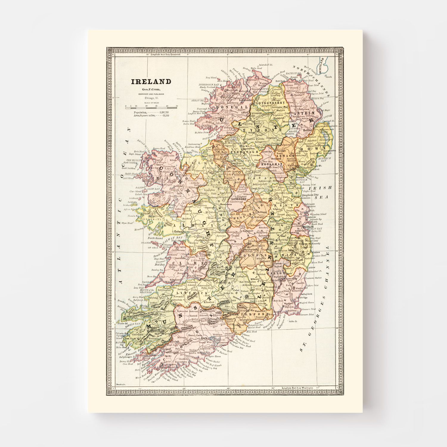 Vintage Map of Ireland 1883