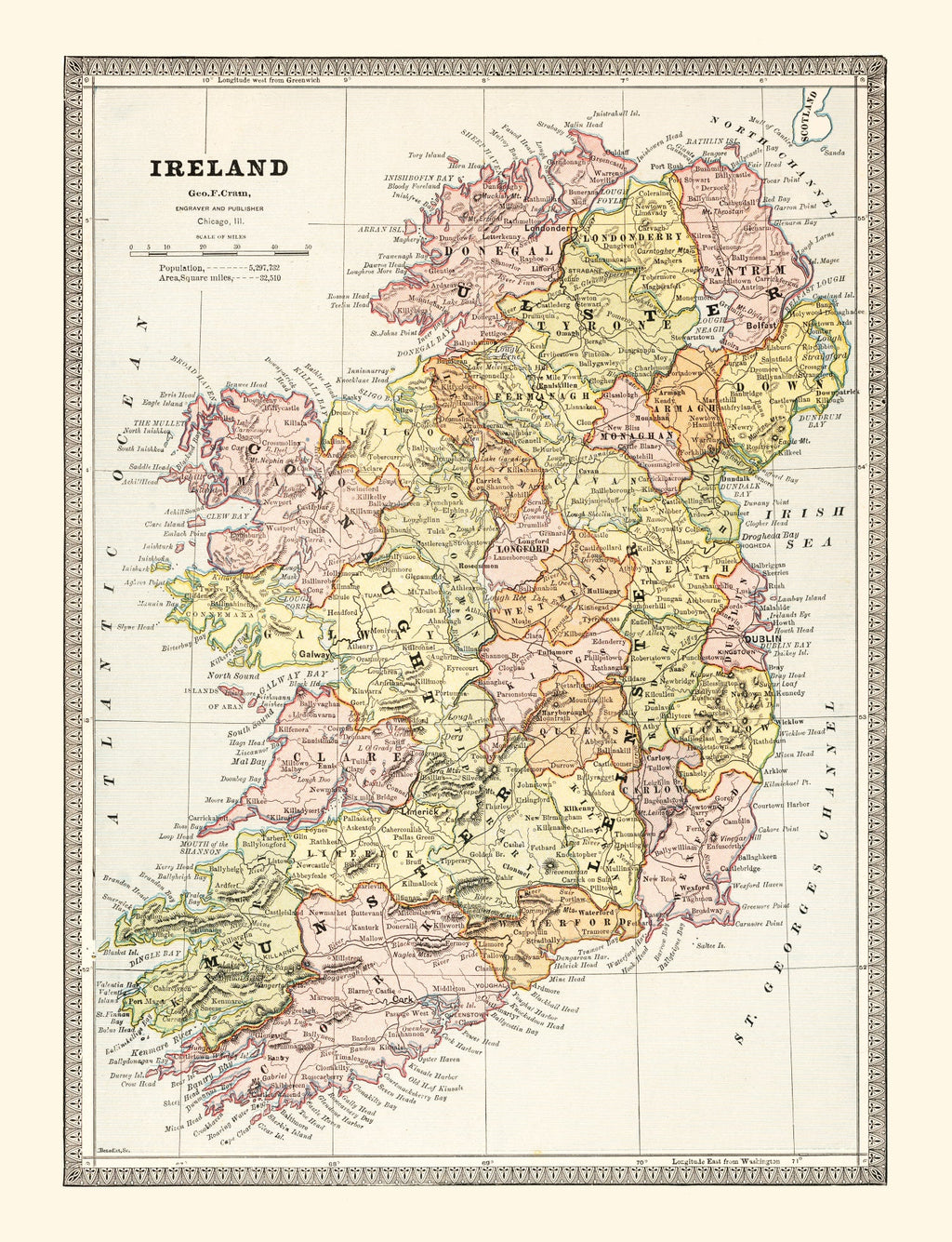 Vintage Map of Ireland 1883
