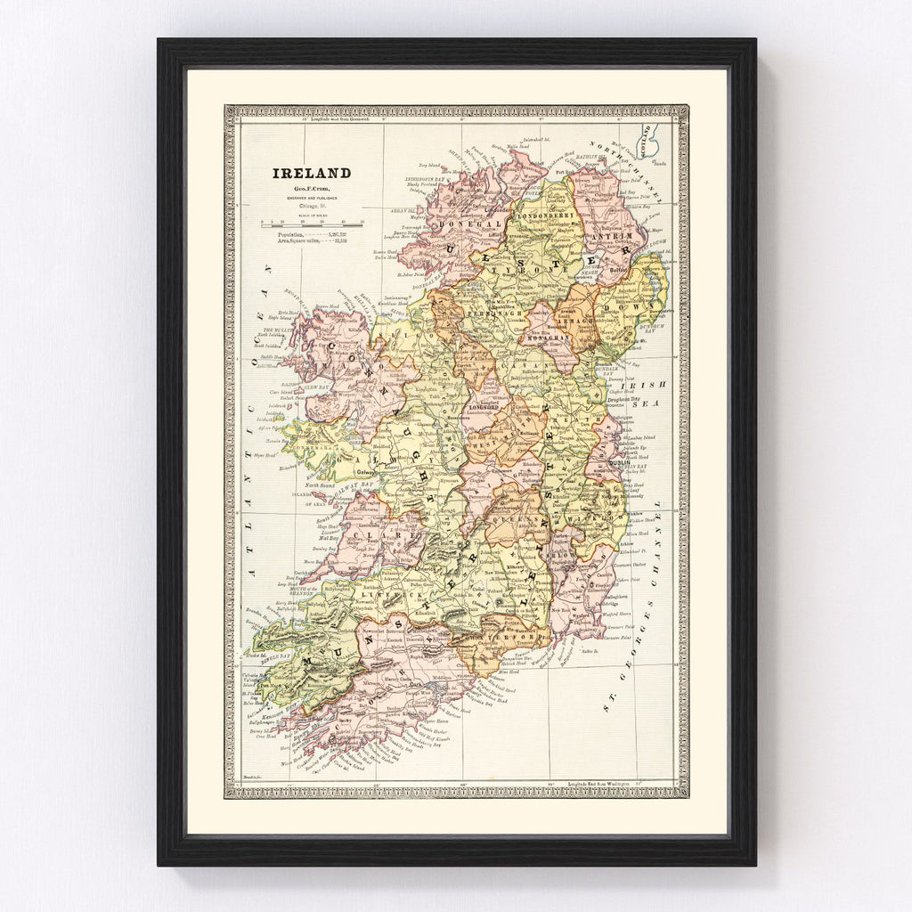 Vintage Map of Ireland 1883