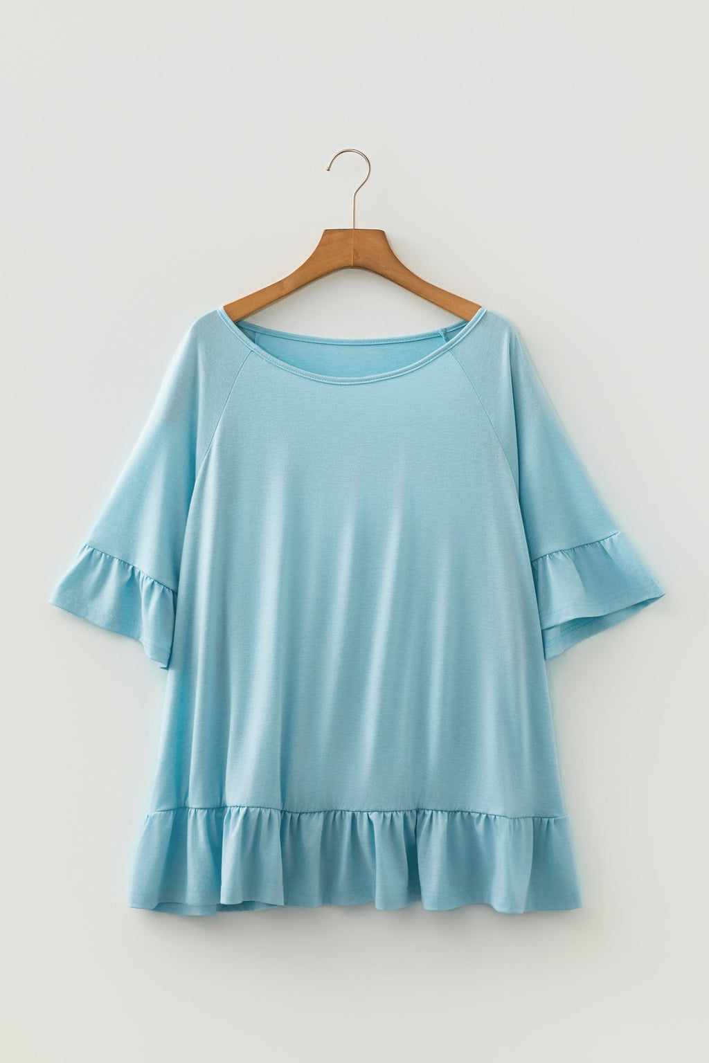 Plus Size Solid Ruffle Short Sleeve Blouse