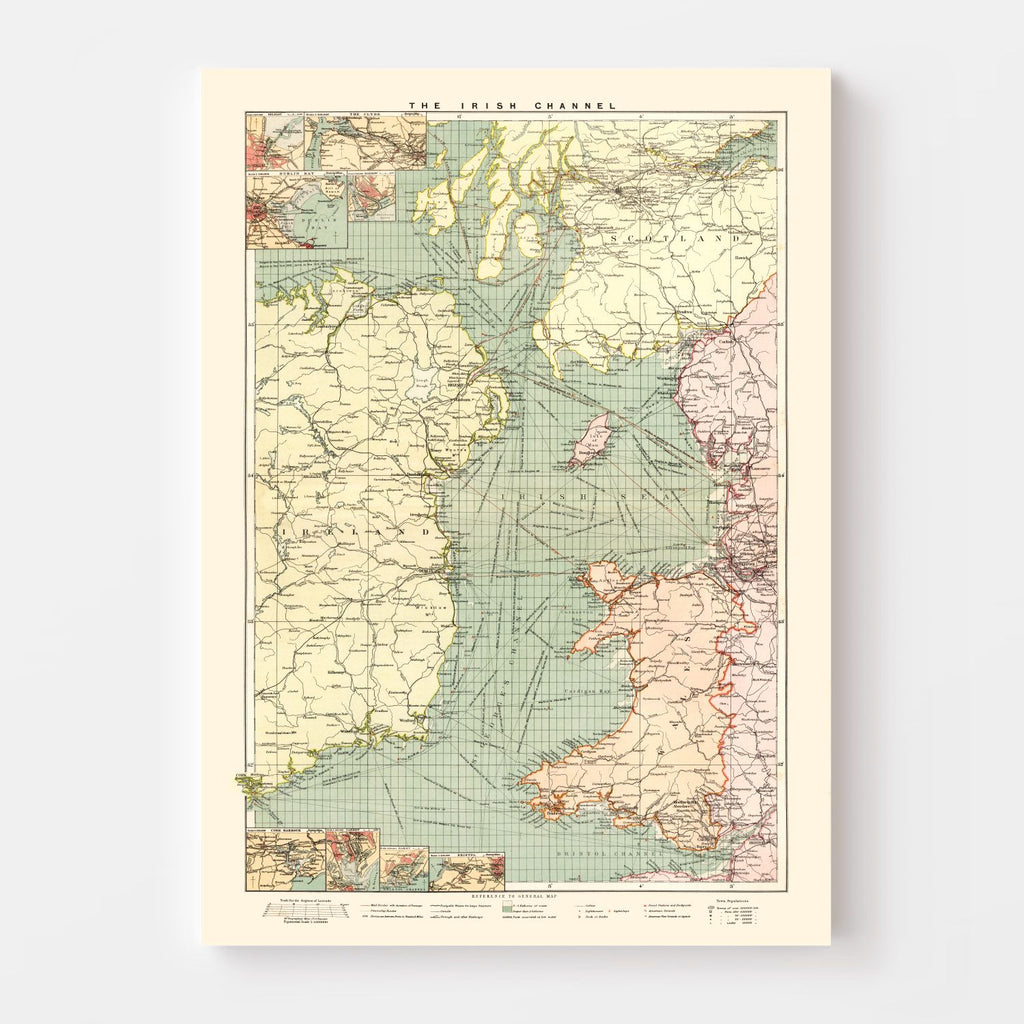 Vintage Map of the Irish Channel 1905