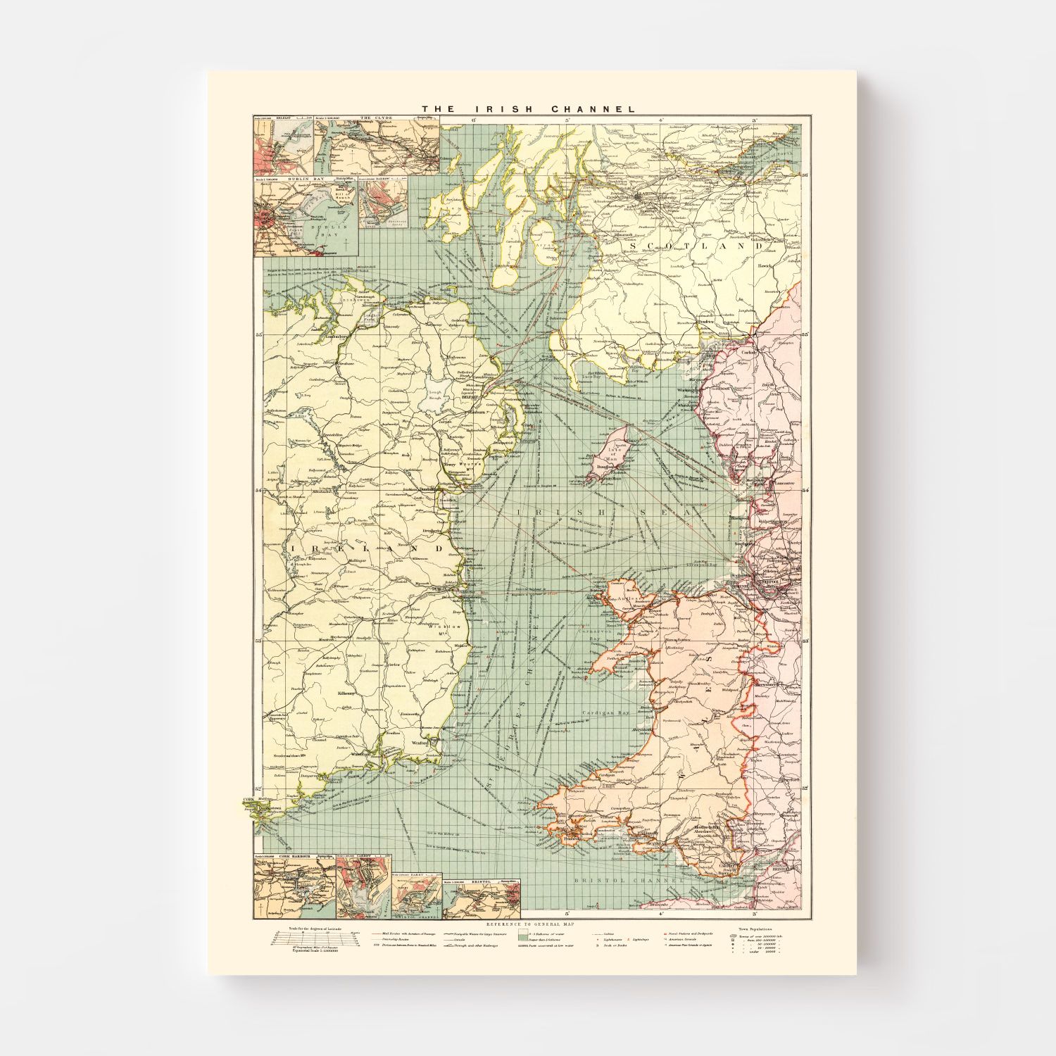 Vintage Map of the Irish Channel 1905