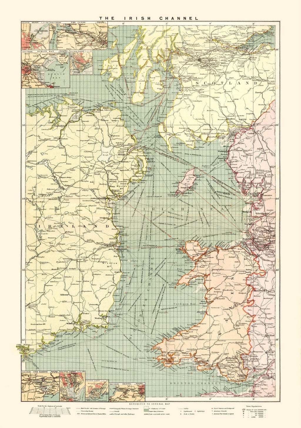 Vintage Map of the Irish Channel 1905