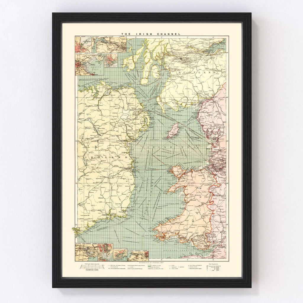 Vintage Map of the Irish Channel 1905