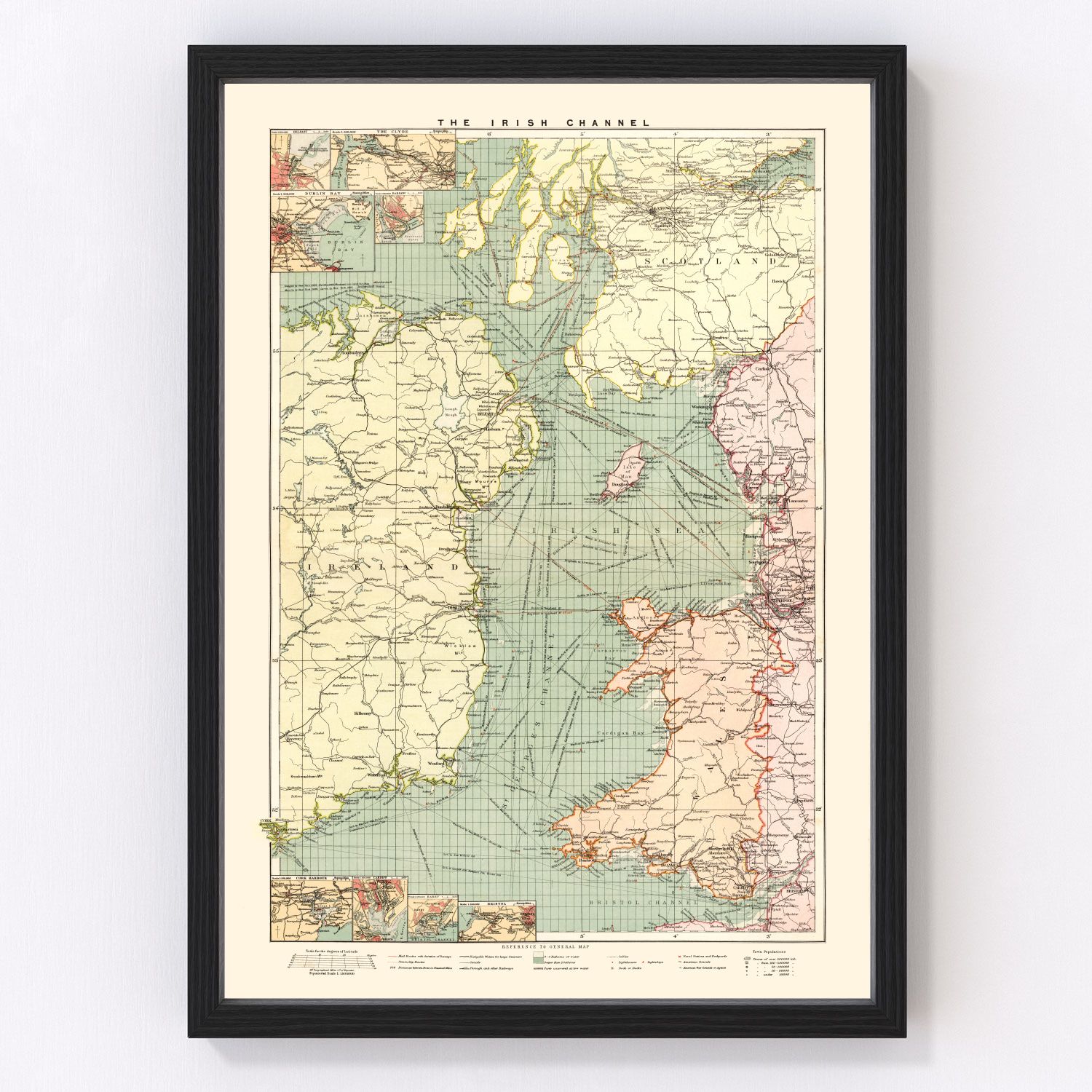 Vintage Map of the Irish Channel 1905