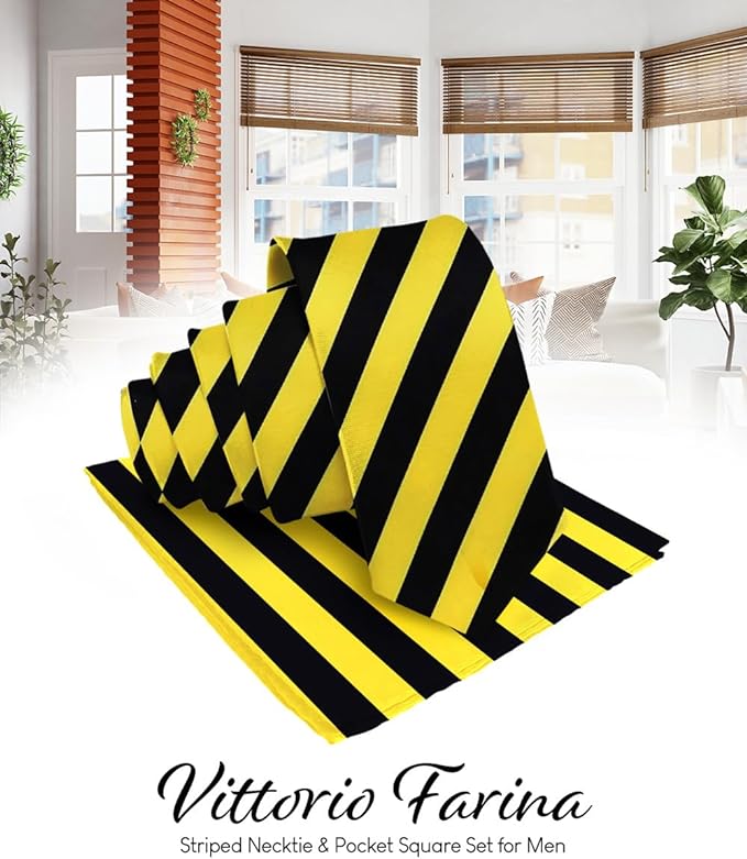 Vittorio Farina Men's Striped Satin Necktie & Pocket Square