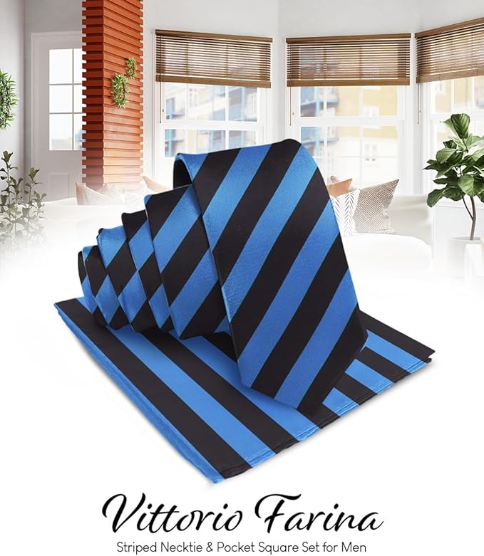Vittorio Farina Men's Striped Satin Necktie & Pocket Square