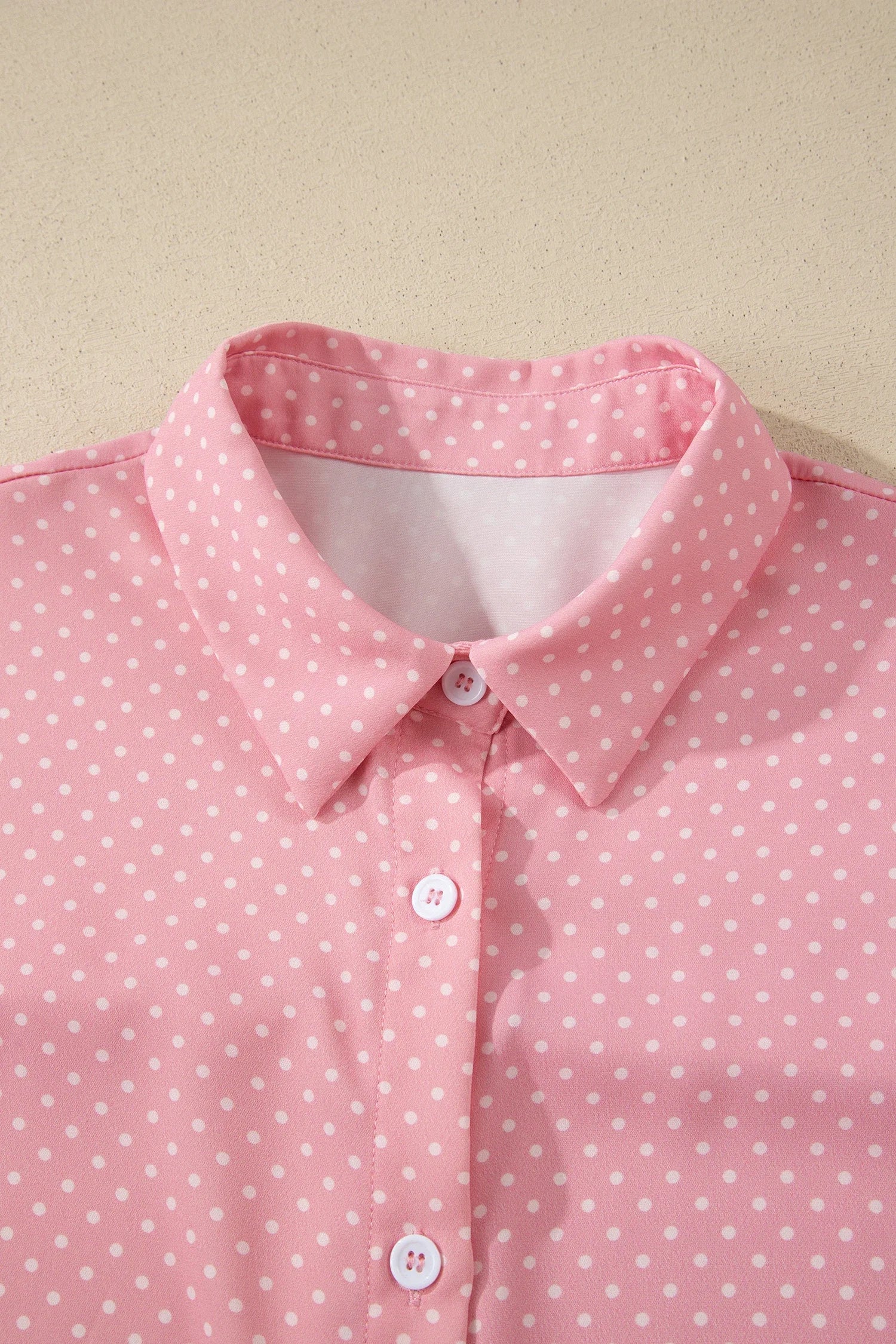 Polka Dot Cuffed Short Sleeve Buttoned Shirt