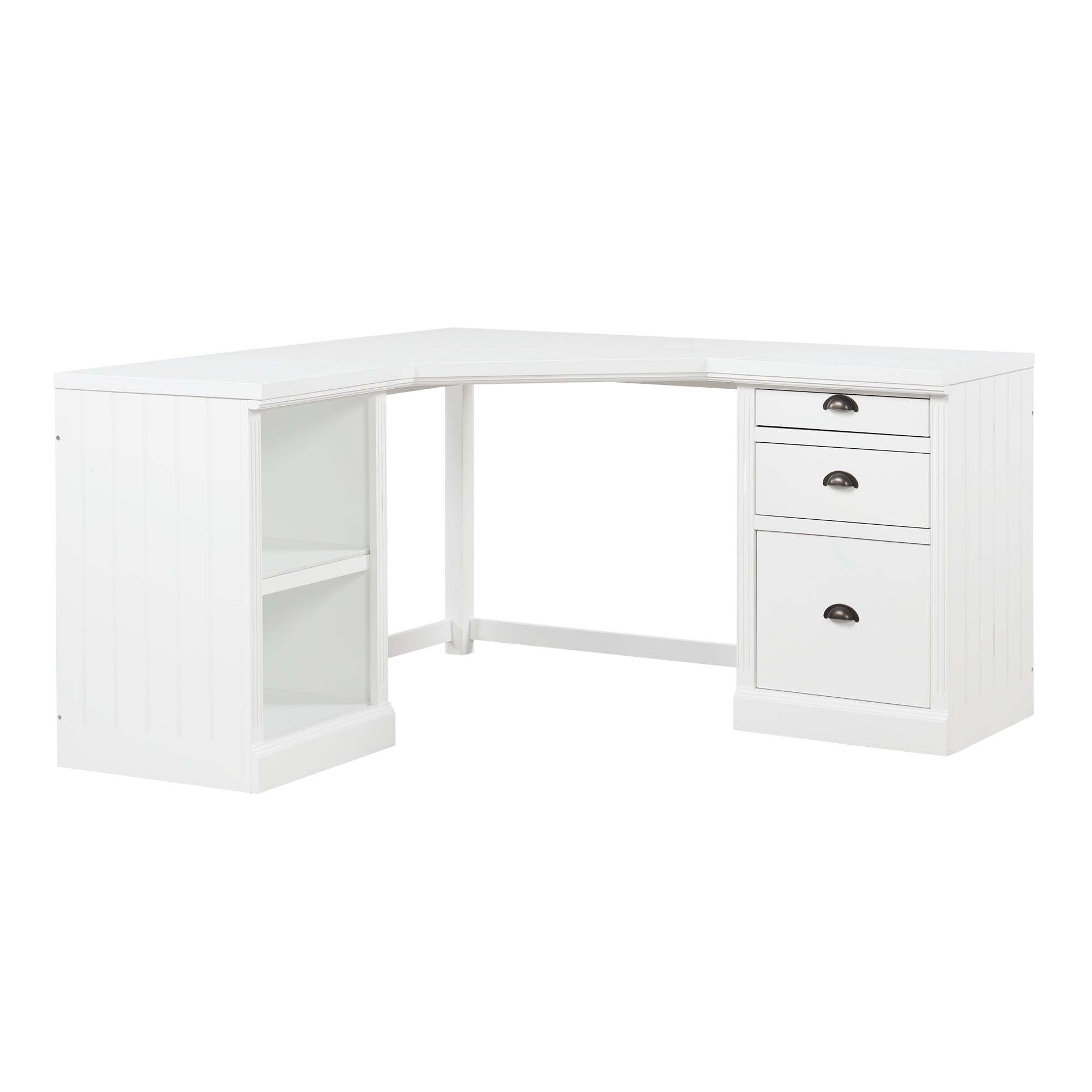 57.68' Modern L Shaped Executive Desk with 2 Storage Cabinets and 3 Drawers,Corner Writing Desk,Office Desk Furniture,Computer Desks with Depth Workstation for Home Office,Living room,White