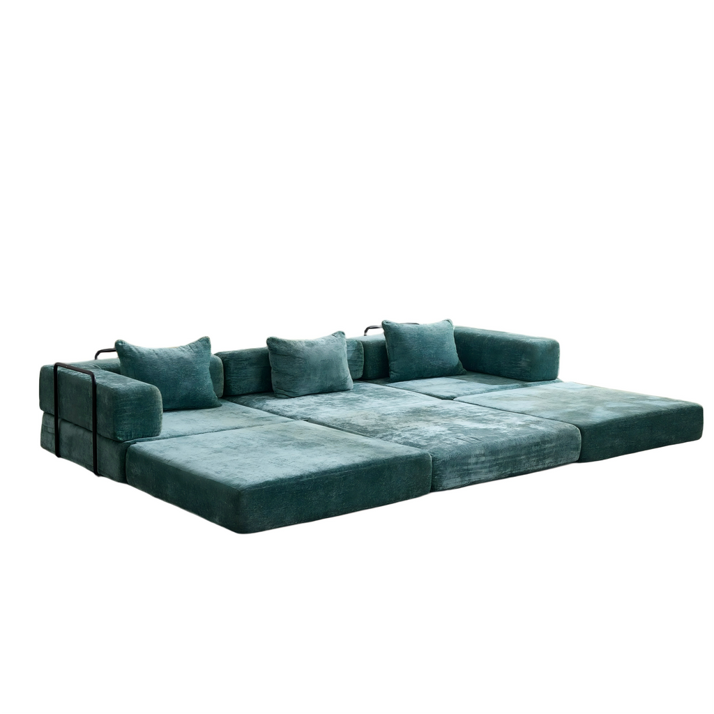 Compression Sofa,Convertible Floor Sofa Bed with Fixed-Shape Frame, Boneless Modular Sectional Sofa,No Assembly Required,Chenille fabric,for Living Room Bedroom,Dark Green