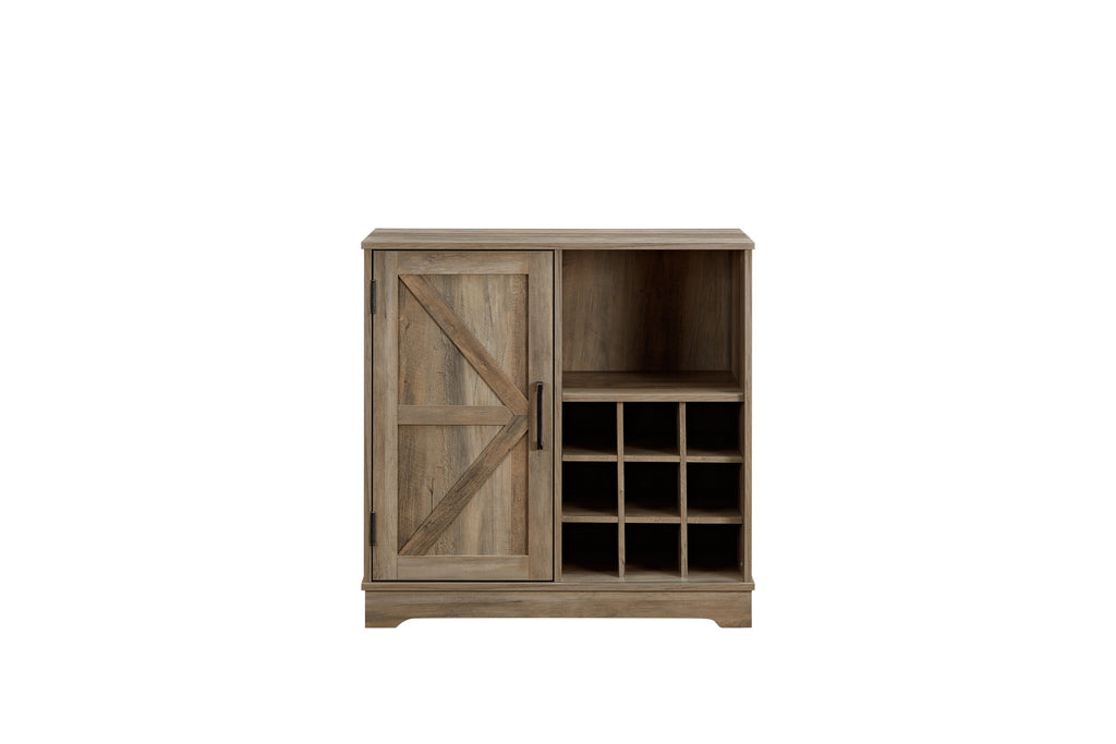 Wine Bar Cabinet for Liquor and Glasses, Farmhouse Coffee Bar, Cabinet with Wine Rack Barn Door Buffet Sideboard Cabinet with Drawer, Adjustable Storage Shelves, 31.5'*15.75'*31.5'Gray Wash