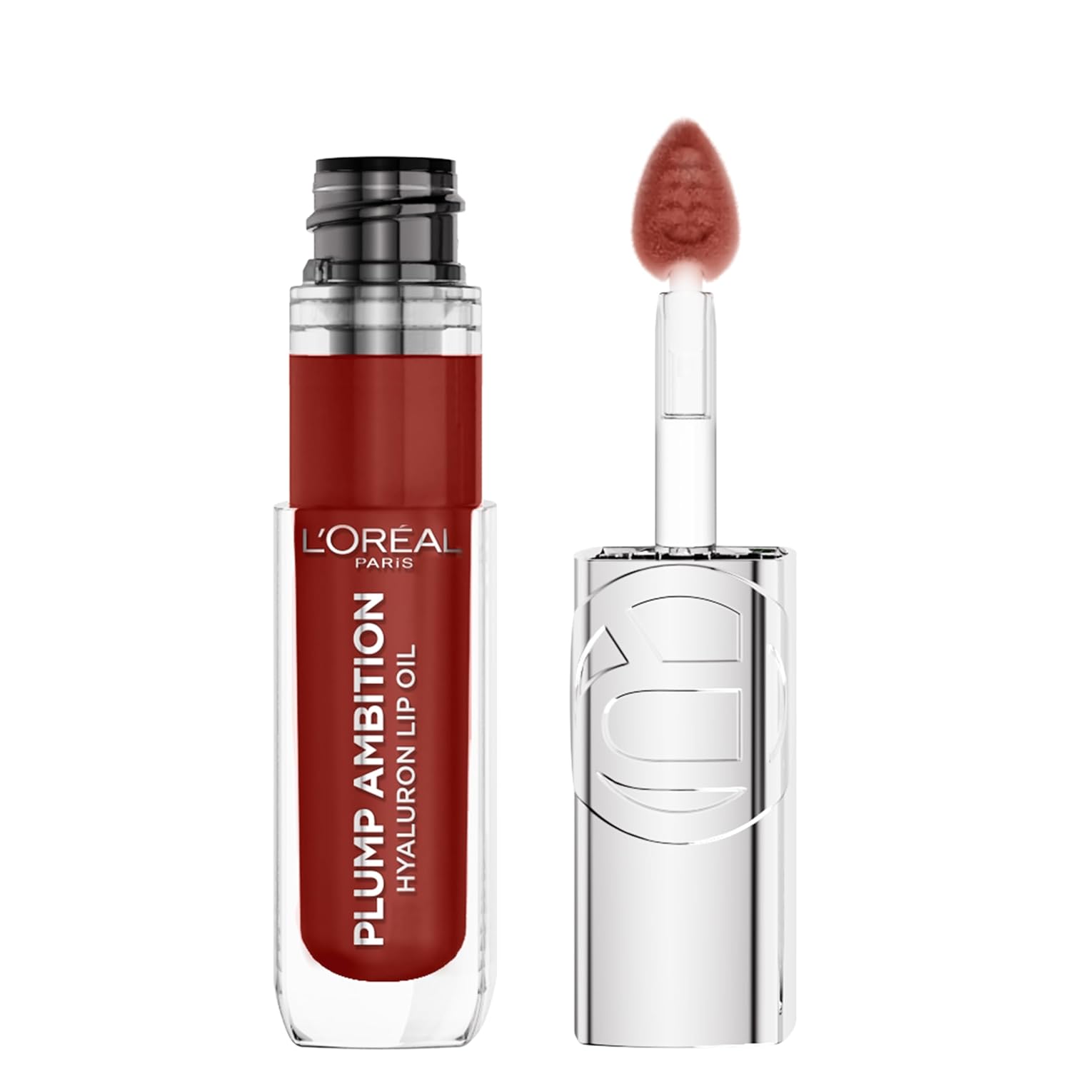 L'Oreal Paris Plump Ambition Hyaluron Lip Oil, 24 HR Lip Gloss with Hyaluronic Acid, Volumizing Formula with Glass-Like Shine, Worth It 601, 0.16 Fl Oz