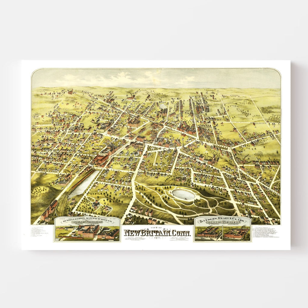 Vintage Map of New Britain, Connecticut 1875
