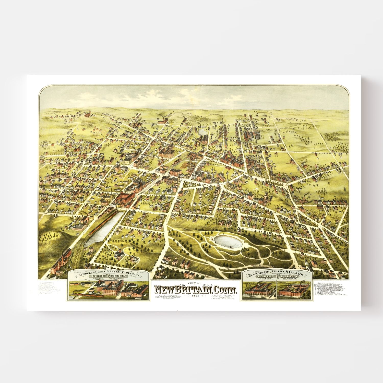 Vintage Map of New Britain, Connecticut 1875