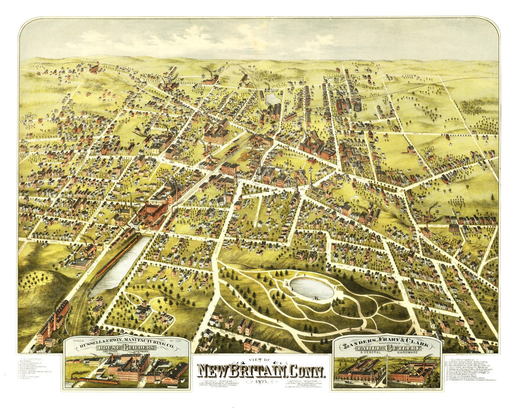 Vintage Map of New Britain, Connecticut 1875