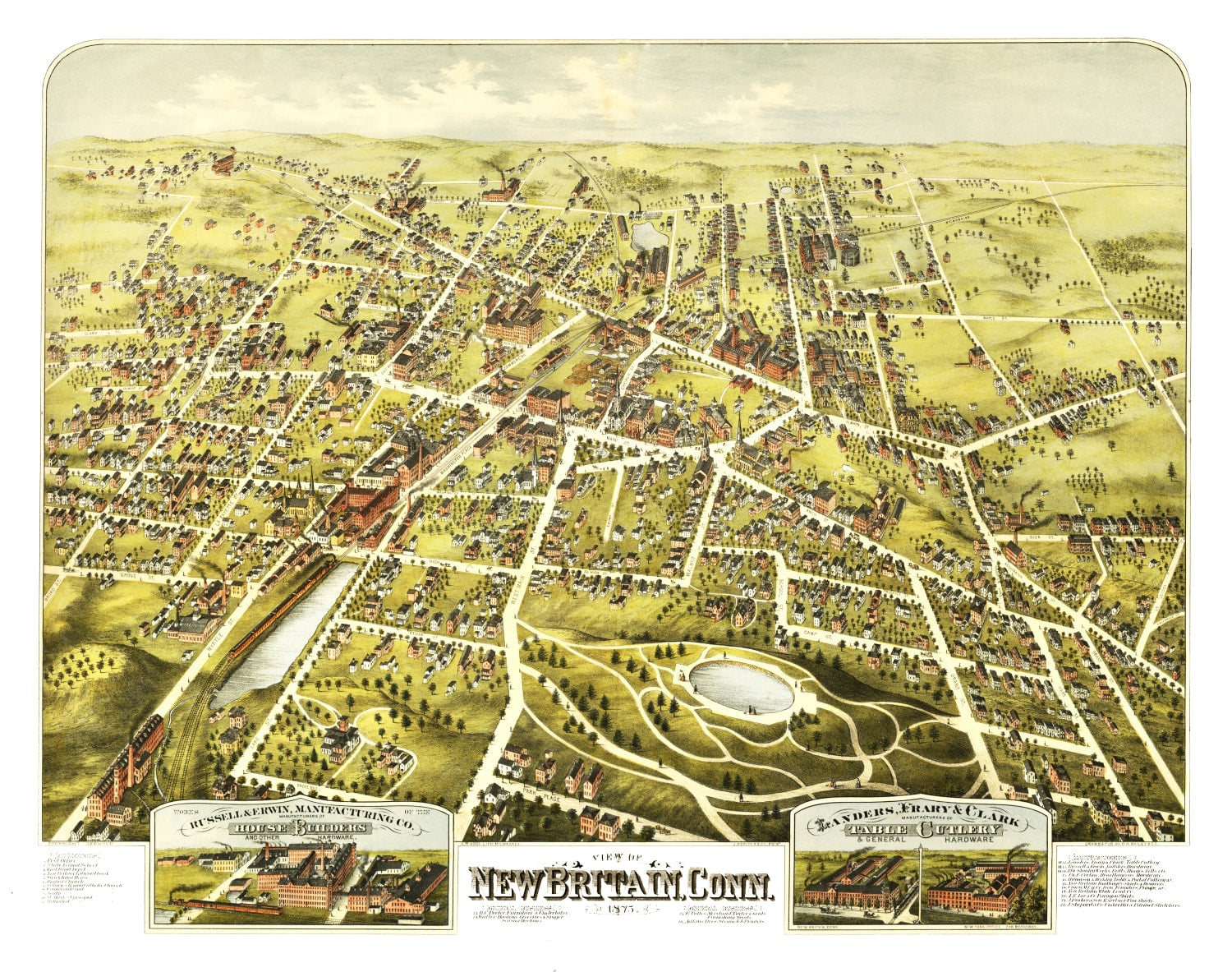 Vintage Map of New Britain, Connecticut 1875