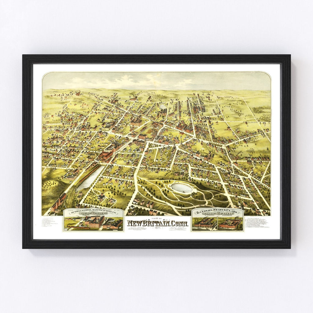Vintage Map of New Britain, Connecticut 1875