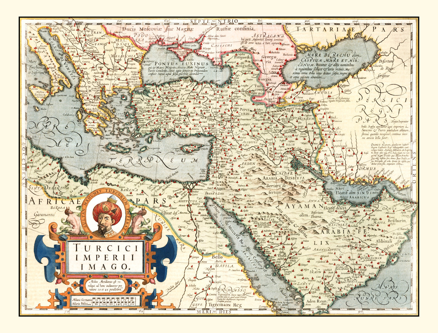 Vintage Map of Turkey, Saudi Arabia, Iraq & Syria 1623