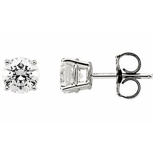 14K Yellow Gold 6 mm Round Imitation White Cubic Zirconia  Stud Earrings – image 3