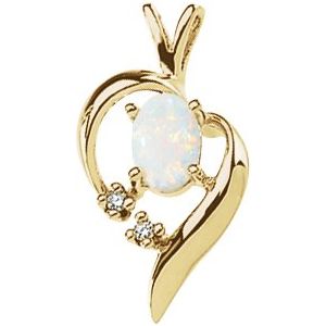 14K Yellow Gold Natural White Opal & .02 CTW Natural Diamond Pendant