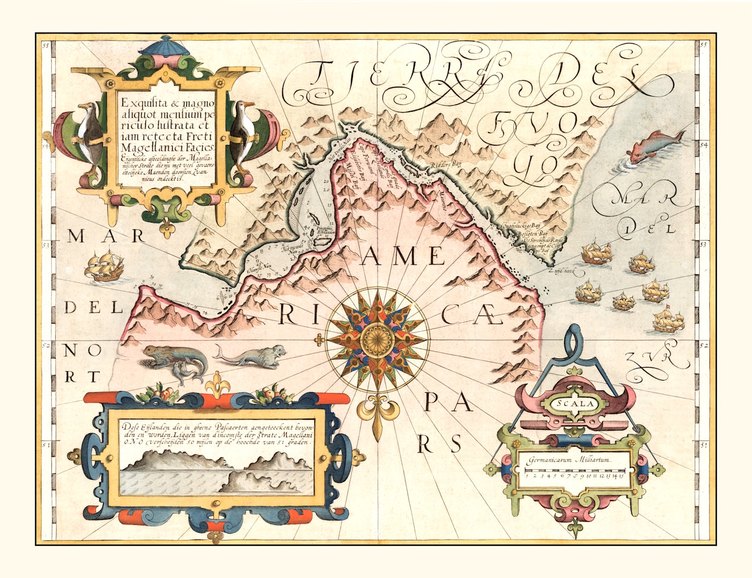 Vintage Map of Chile And Argentina 1623