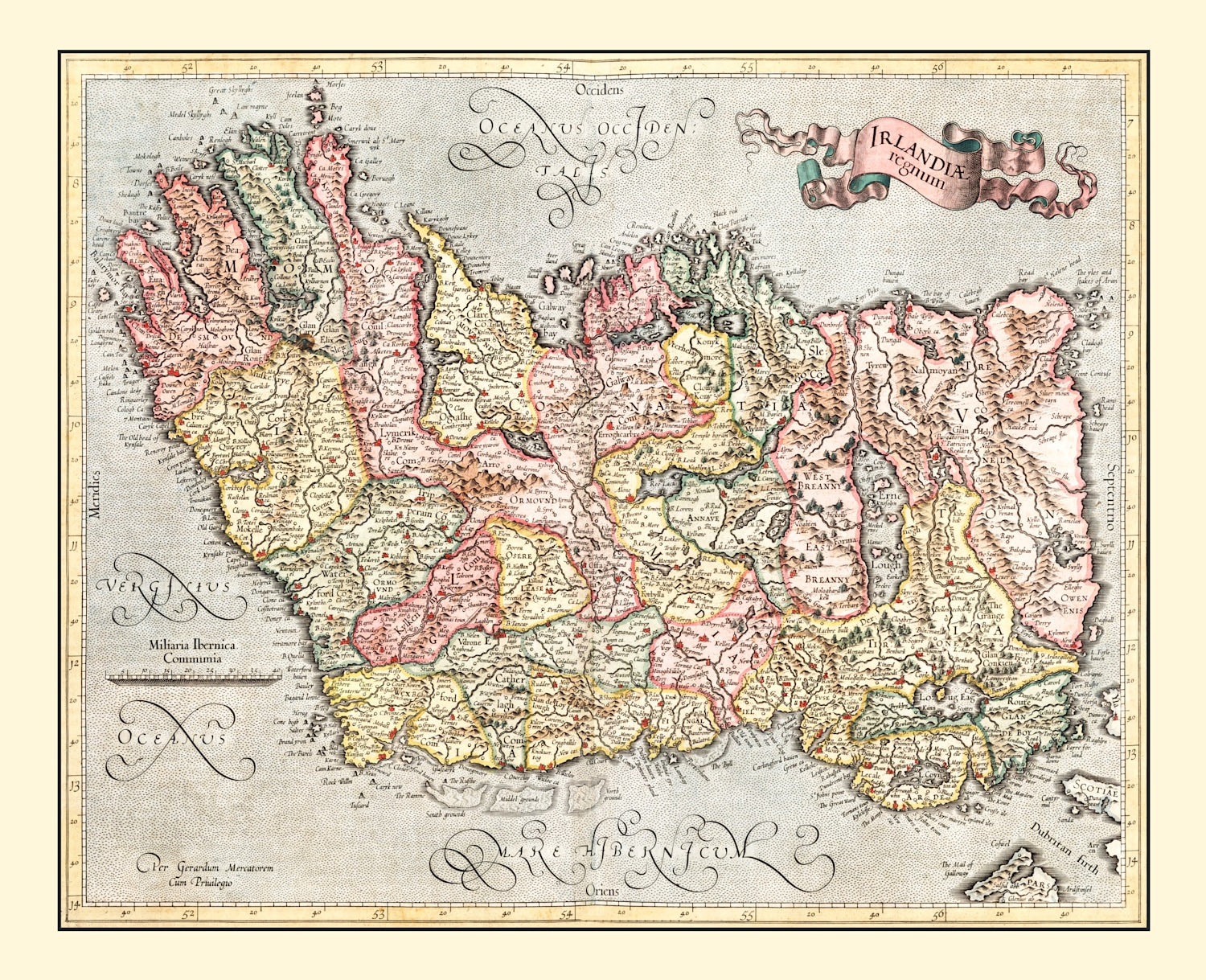 Vintage Map of Ireland 1623