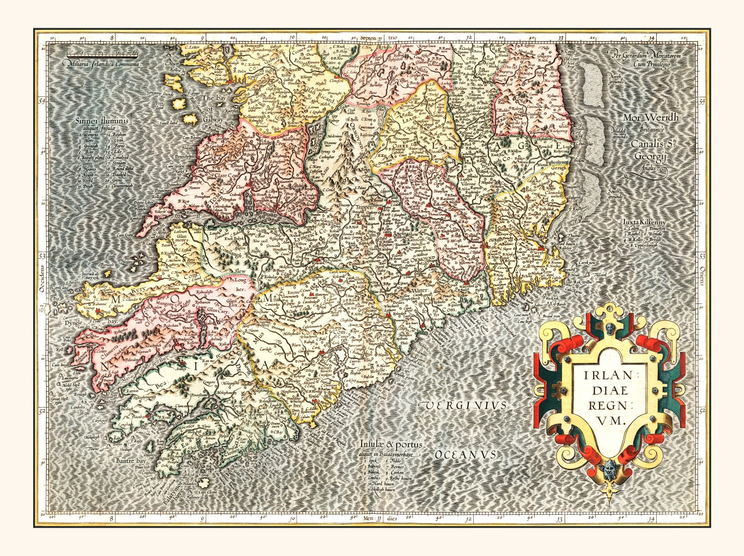 Vintage Map of The Kingdom of Ireland 1623