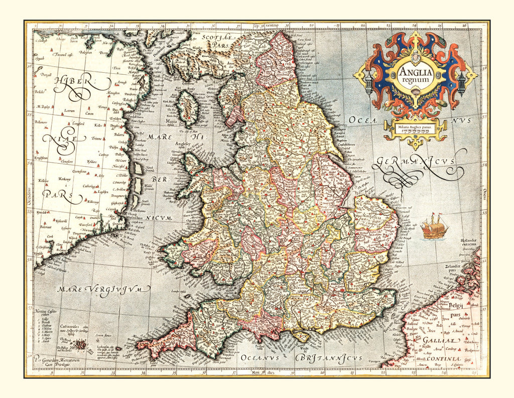 Vintage Map of England 1623