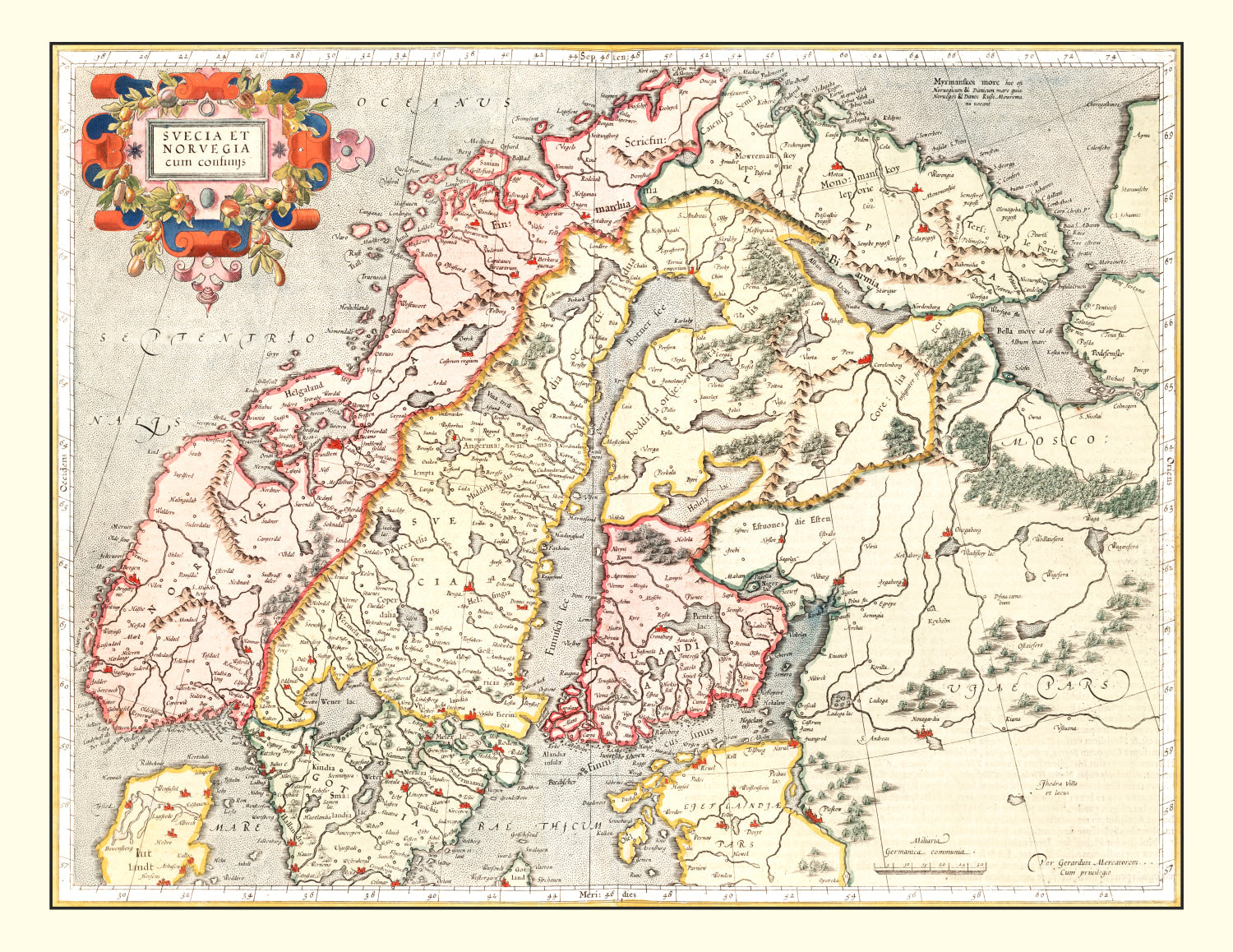 Vintage Map of Norway, Sweden & Finland 1623