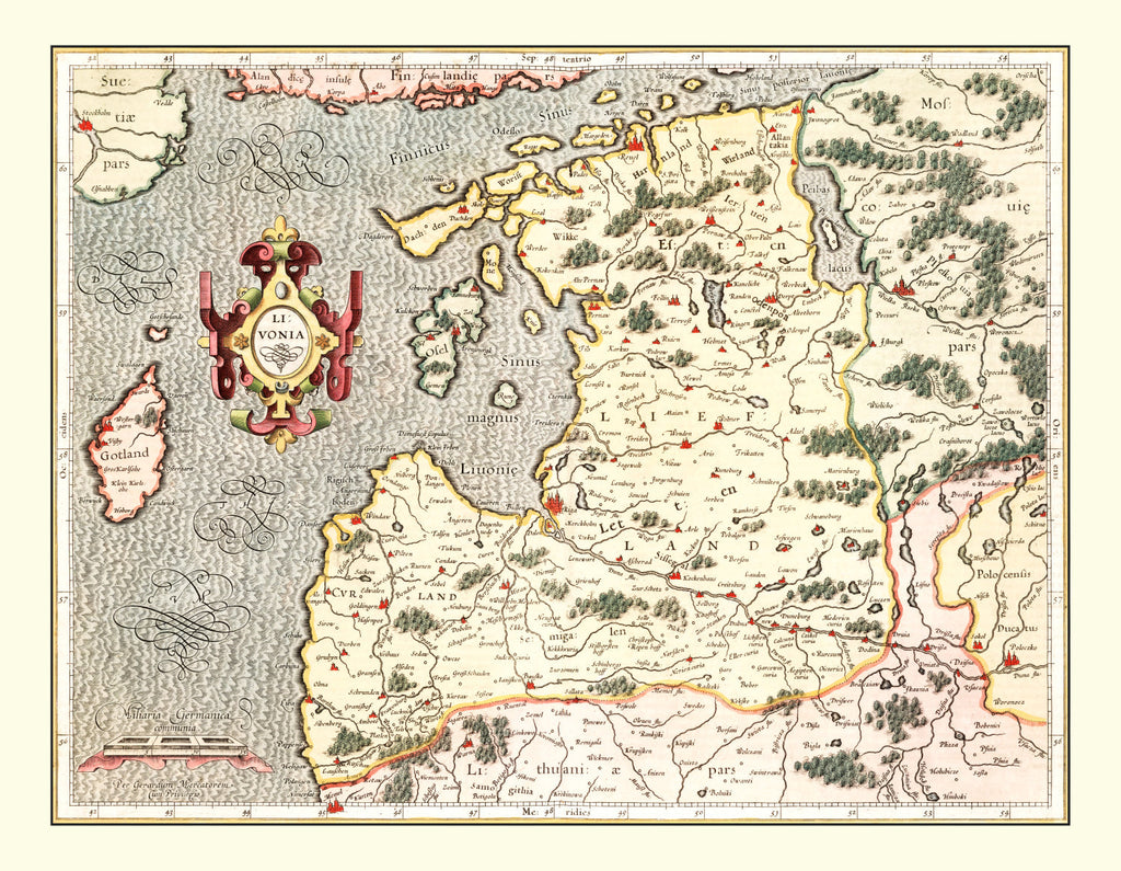 Vintage Map of Latvia 1623