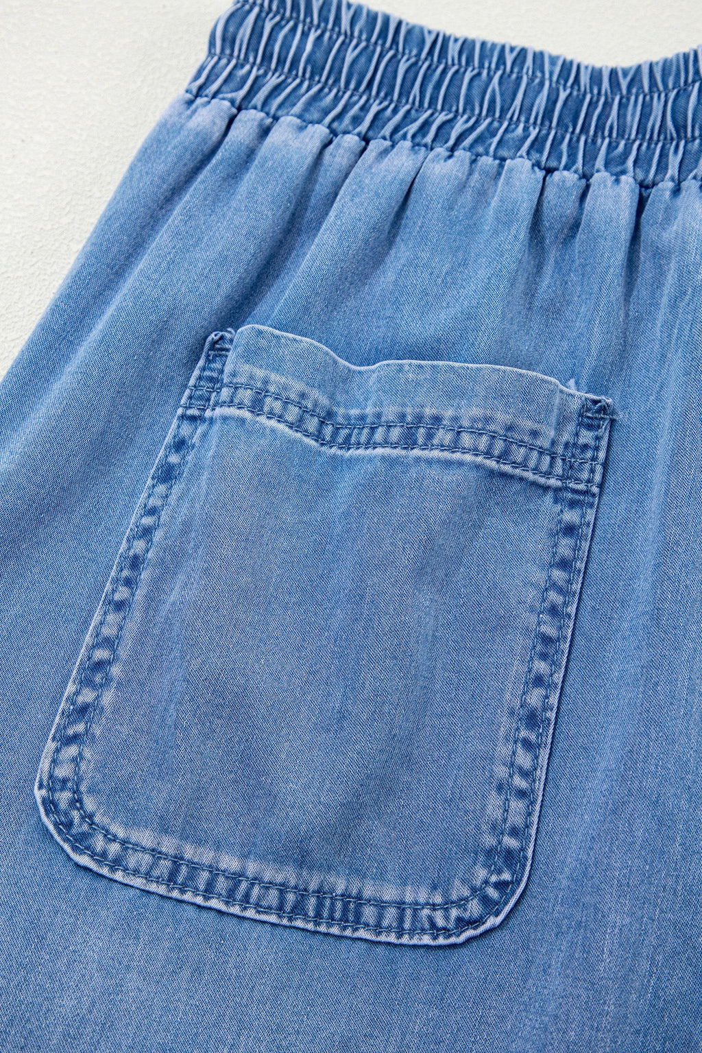 Denim Drawstring Pocket Elastic Waist Loose Pants