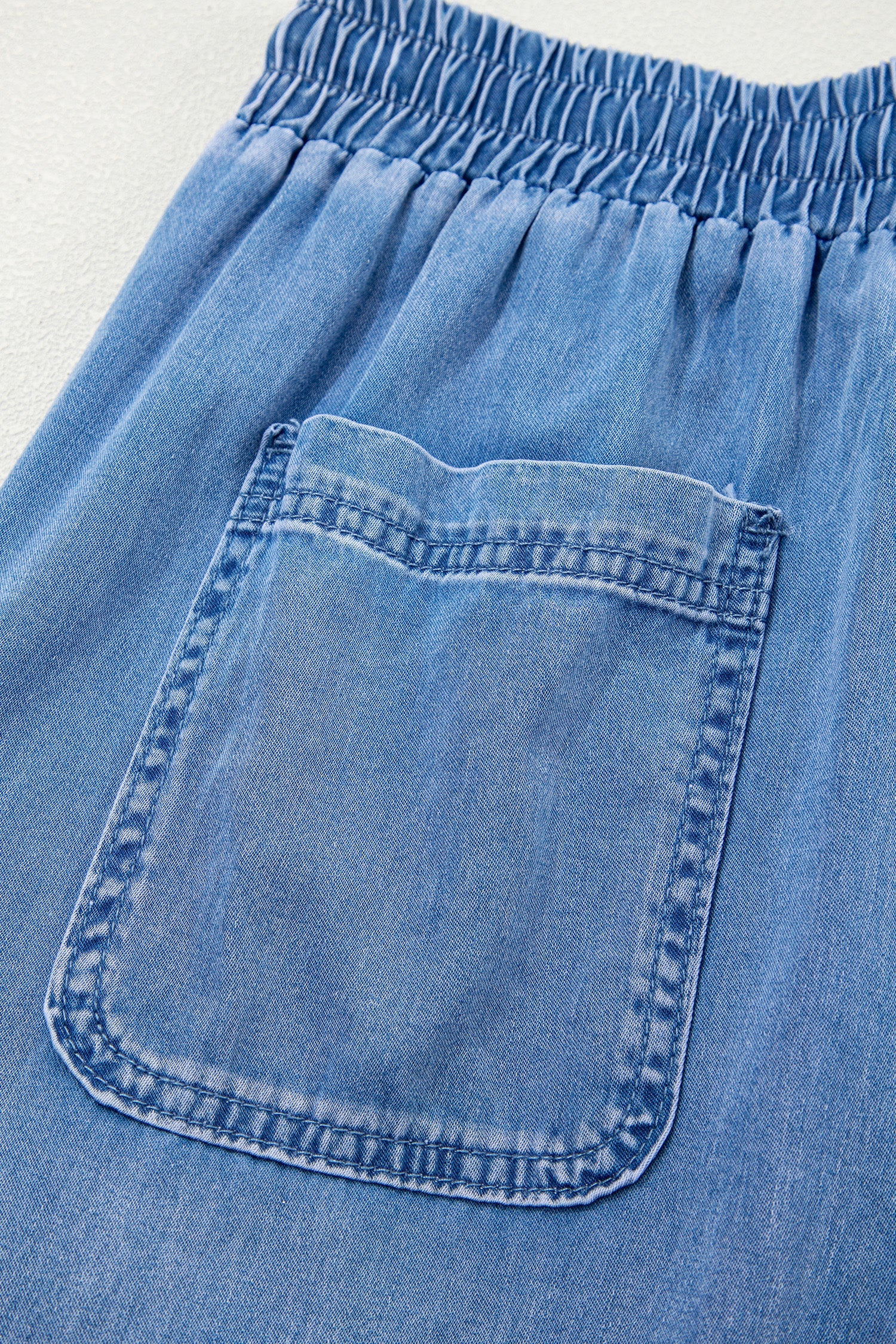 Denim Drawstring Pocket Elastic Waist Loose Pants