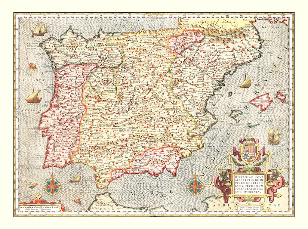 Vintage Map of Spain 1623