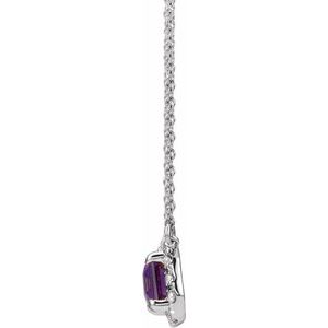 Platinum 5x3 mm Natural Amethyst & 1/8 CTW Natural Diamond Halo-Style 16" Necklace
