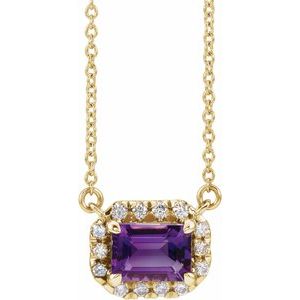 14K Yellow Gold 7x5 mm Natural Amethyst & 1/5 CTW Natural Diamond Halo-Style 16" Necklace