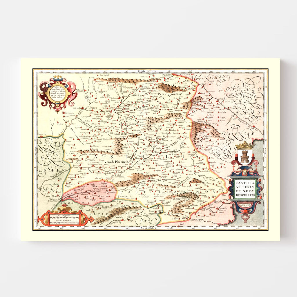 Vintage Map of Castille Spain, 1623