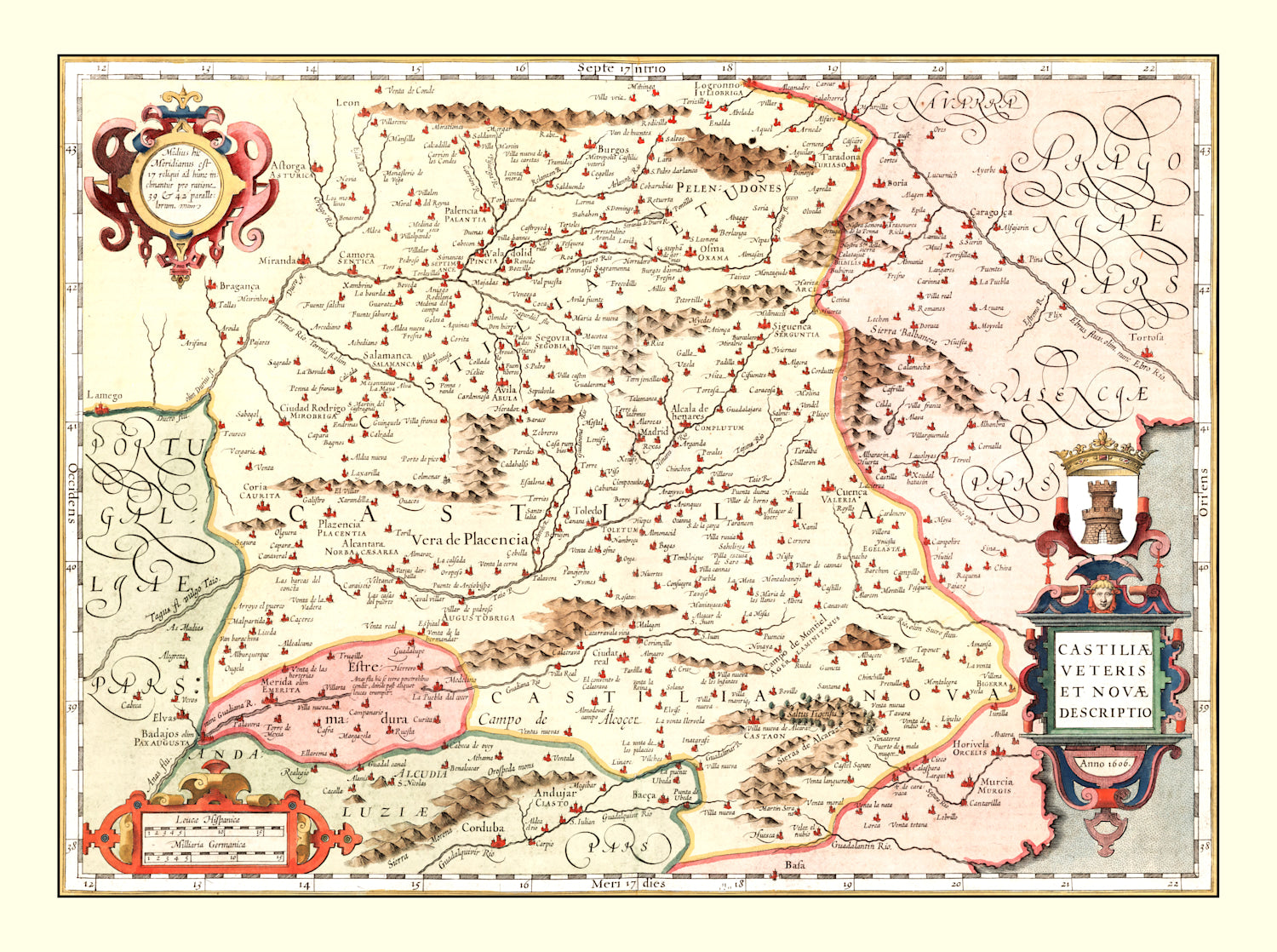 Vintage Map of Castille Spain, 1623