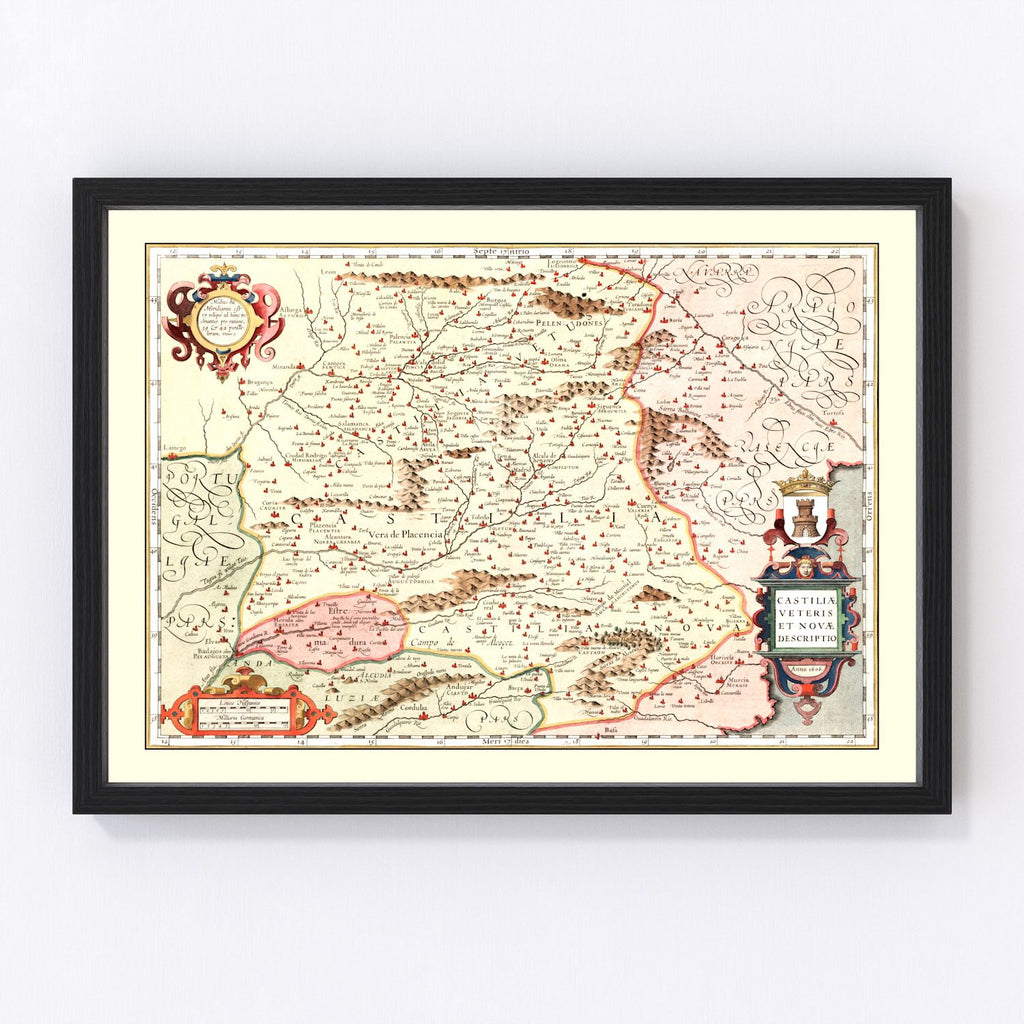 Vintage Map of Castille Spain, 1623