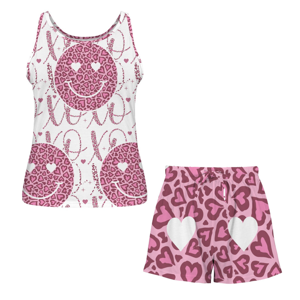 Happy Face XO's Women's 2-piece Tank Top Pajama Shorts Set (Made in USA)