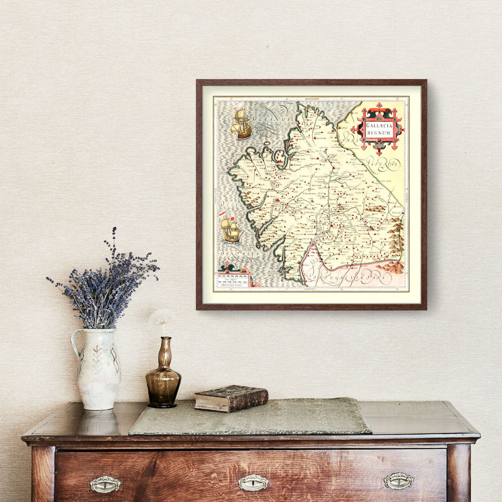 Vintage Map of Galicia Spain, 1623